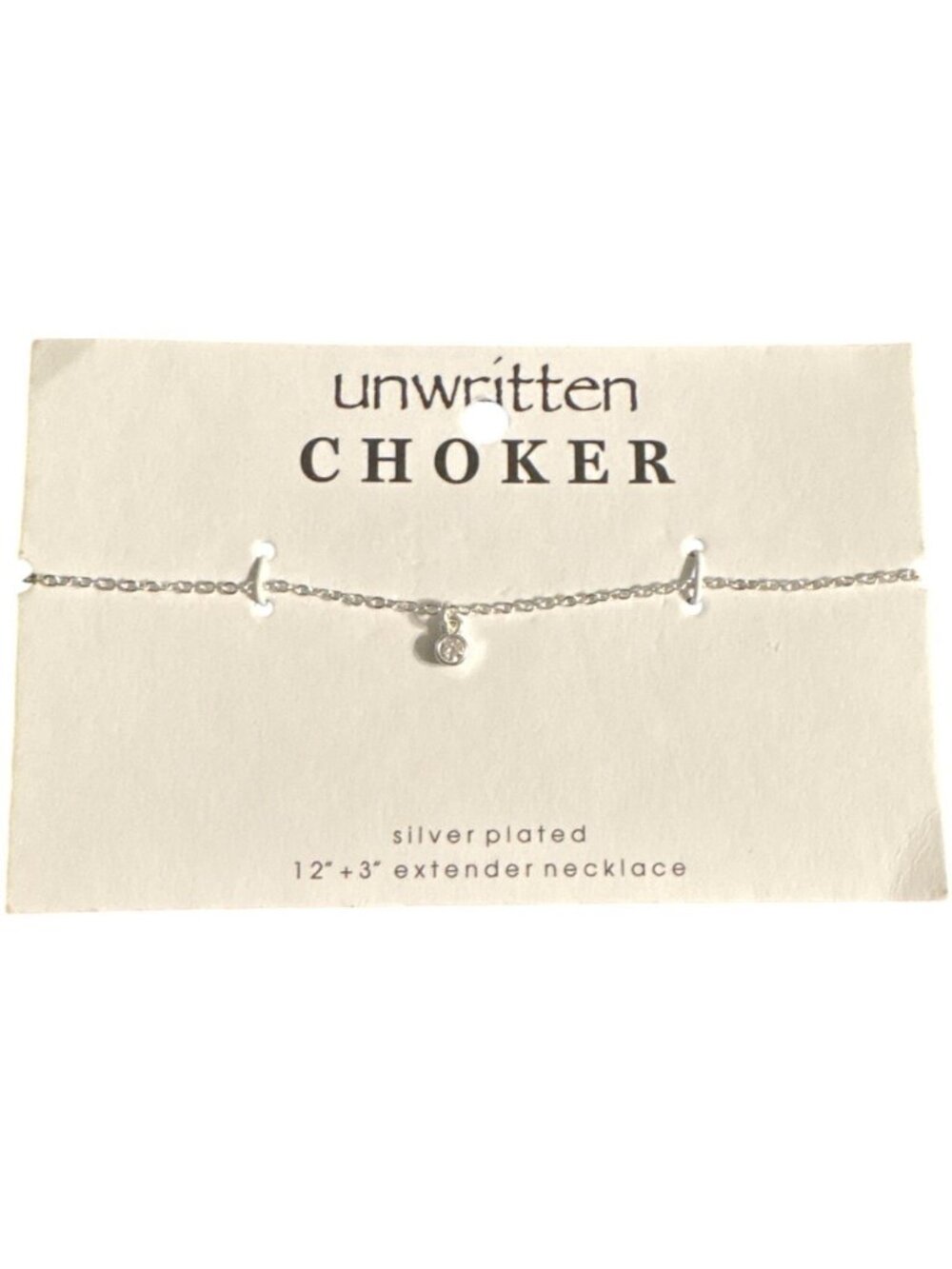Unwritten Silver-Plated Choker Necklace With Crystal Charm 12-Inch Chain + 3-Inc